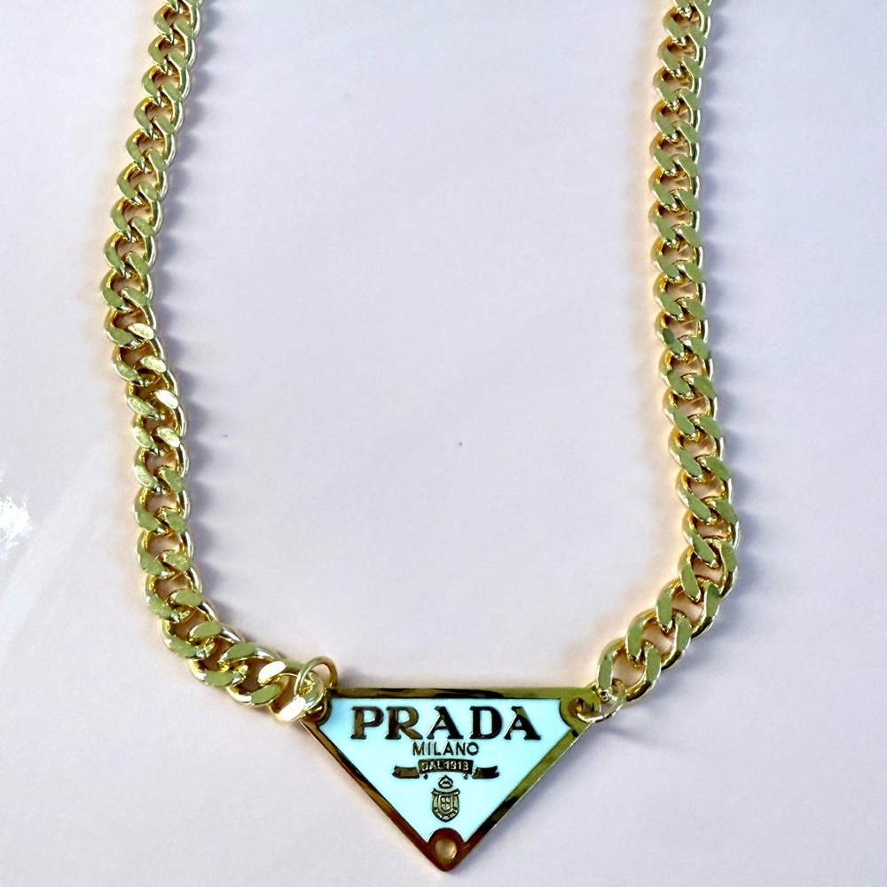 Prada Gold Chain Necklace with Logo Pendant